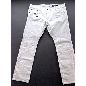 Rockstar Mens White Biker Moto Jeans Slim Fit Quilted Knee Zip Pockets Size 38